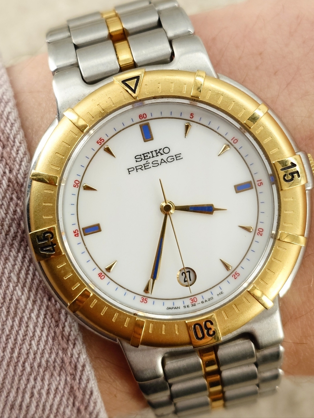 Seiko Men’s Watch Presage 5E32-6A00 Two-Tone Rotating Bezel Rare 36mm Dress JDM